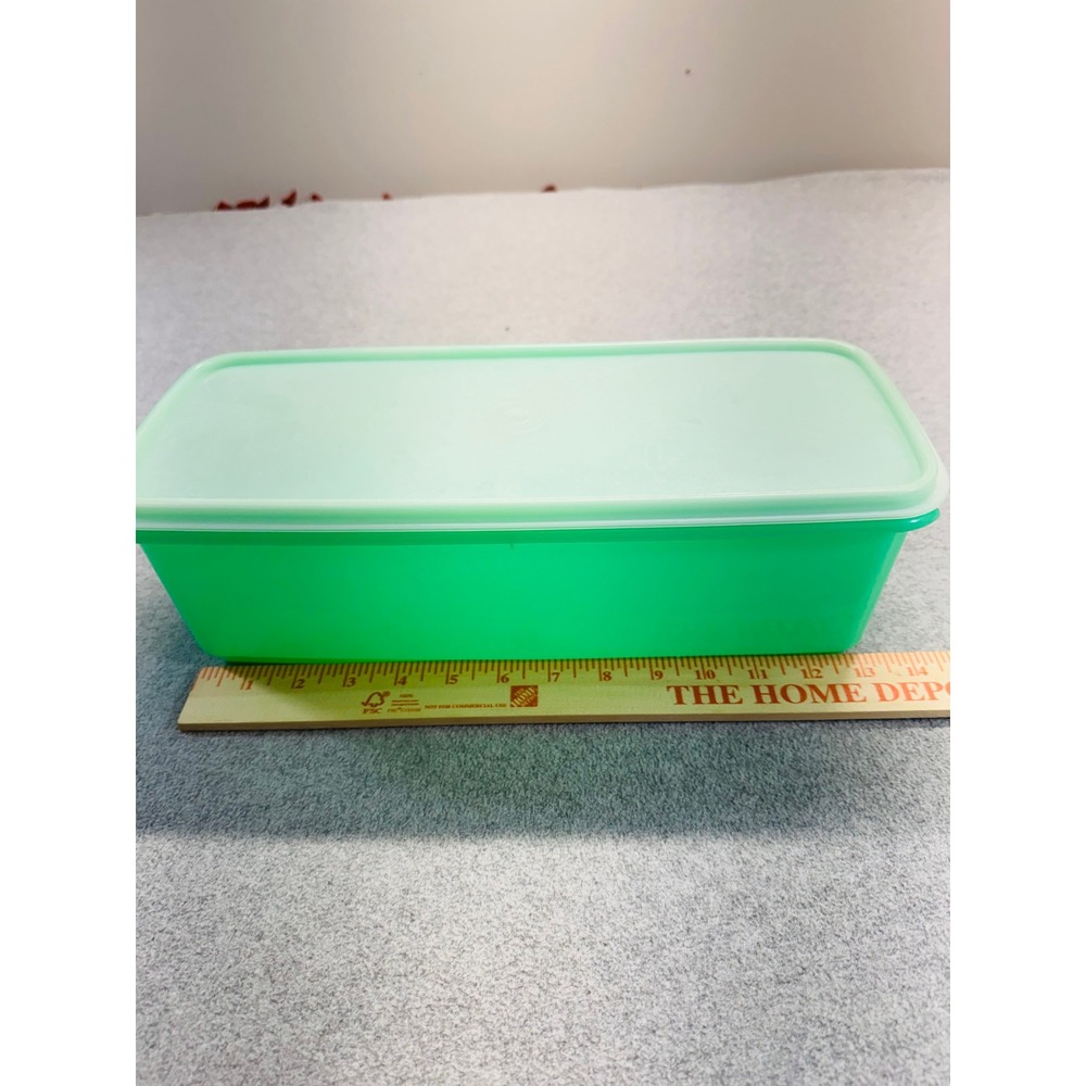 Vintage Tupperware Rectangular Green Storage Container Lid Retro Kitchen USA